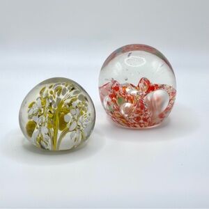 Two vintage art glass paper weights